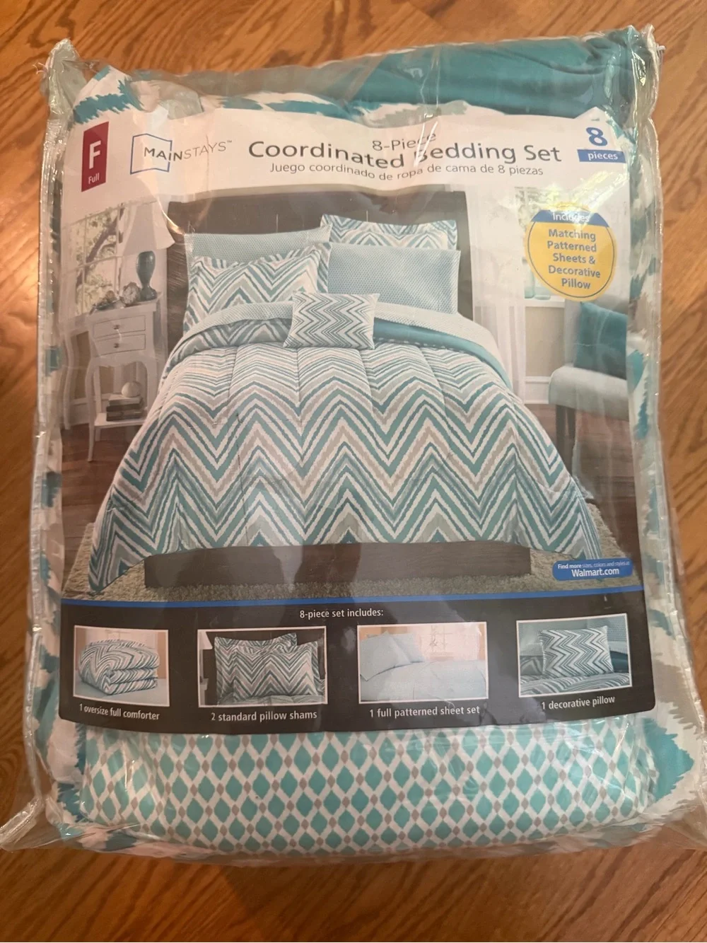 Mainstays Chevron Blue and White Bedding Set